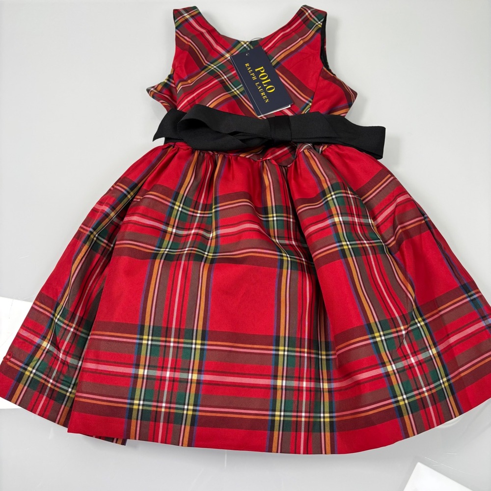 Polo Ralph Lauren Girls 2 Red Plaid Twill Dress NEW Fit-and-Flare Holiday Sash